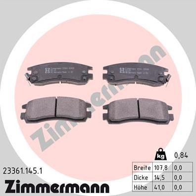 Zimmermann 23361.145.1 - Kit de plaquettes de frein, frein à disque cwaw.fr