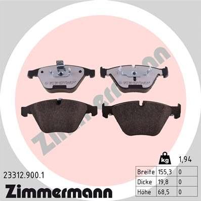 Zimmermann 23312.900.1 - Kit de plaquettes de frein, frein à disque cwaw.fr