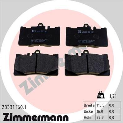 Zimmermann 23331.160.1 - Kit de plaquettes de frein, frein à disque cwaw.fr