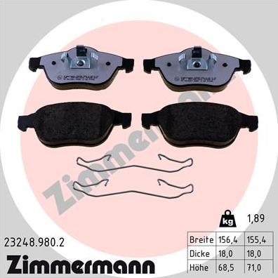 Zimmermann 23248.980.2 - Kit de plaquettes de frein, frein à disque cwaw.fr