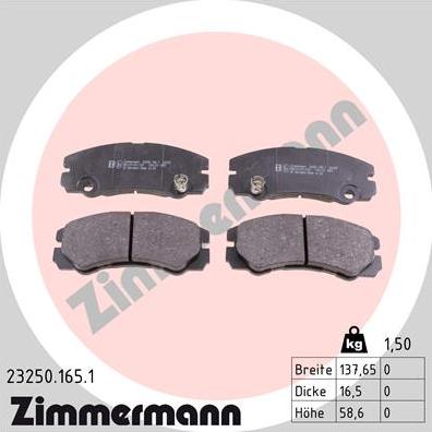 Zimmermann 23250.165.1 - Kit de plaquettes de frein, frein à disque cwaw.fr