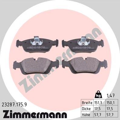 Zimmermann 23287.175.9 - Kit de plaquettes de frein, frein à disque cwaw.fr