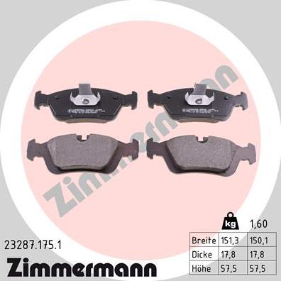 Zimmermann 23287.175.1 - Kit de plaquettes de frein, frein à disque cwaw.fr