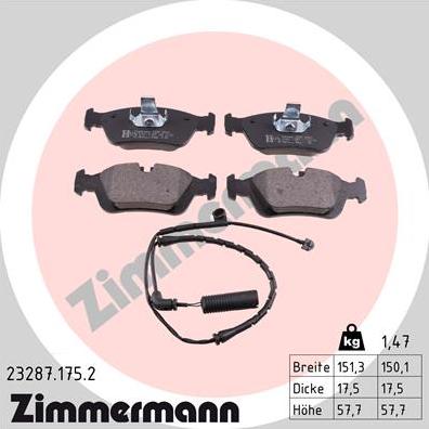 Zimmermann 23287.175.2 - Kit de plaquettes de frein, frein à disque cwaw.fr