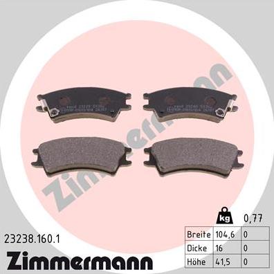 Zimmermann 23238.160.1 - Kit de plaquettes de frein, frein à disque cwaw.fr