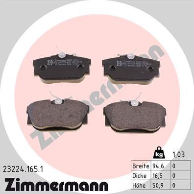 Zimmermann 23224.165.1 - Kit de plaquettes de frein, frein à disque cwaw.fr