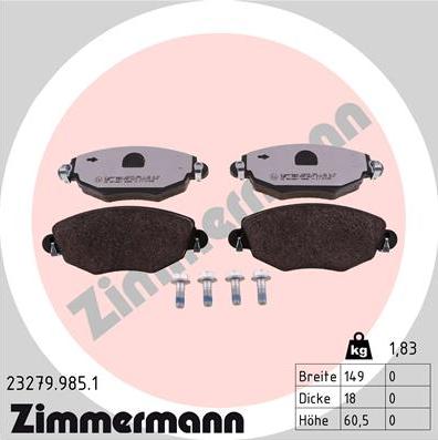 Zimmermann 23279.985.1 - Kit de plaquettes de frein, frein à disque cwaw.fr