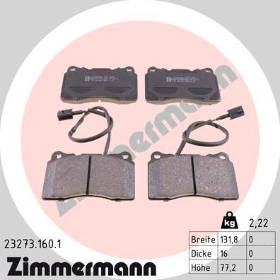 Zimmermann 23273.160.1 - Kit de plaquettes de frein, frein à disque cwaw.fr