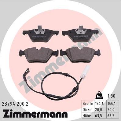 Zimmermann 23794.200.2 - Kit de plaquettes de frein, frein à disque cwaw.fr