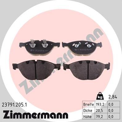 Zimmermann 23791.205.1 - Kit de plaquettes de frein, frein à disque cwaw.fr