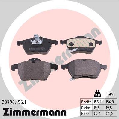 Zimmermann 23798.195.1 - Kit de plaquettes de frein, frein à disque cwaw.fr