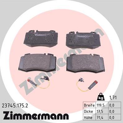 Zimmermann 23745.175.2 - Kit de plaquettes de frein, frein à disque cwaw.fr