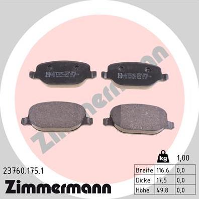 Zimmermann 23760.175.1 - Kit de plaquettes de frein, frein à disque cwaw.fr