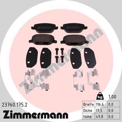 Zimmermann 23760.175.2 - Kit de plaquettes de frein, frein à disque cwaw.fr