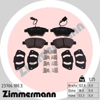 Zimmermann 23706.180.3 - Kit de plaquettes de frein, frein à disque cwaw.fr