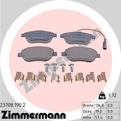 Zimmermann 23708.190.2 - Kit de plaquettes de frein, frein à disque cwaw.fr