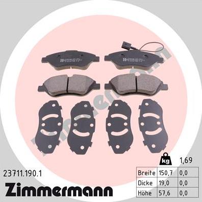 Zimmermann 23711.190.1 - Kit de plaquettes de frein, frein à disque cwaw.fr