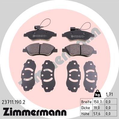 Zimmermann 23711.190.2 - Kit de plaquettes de frein, frein à disque cwaw.fr