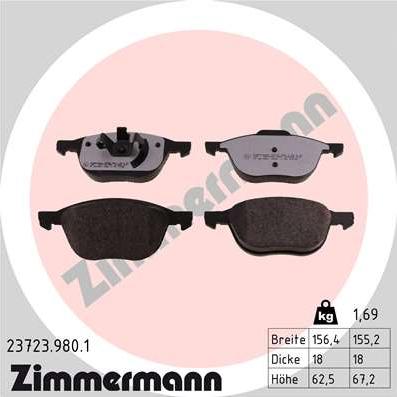 Zimmermann 23723.980.1 - Kit de plaquettes de frein, frein à disque cwaw.fr