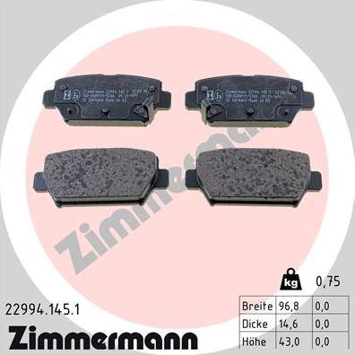 Zimmermann 22994.145.1 - Kit de plaquettes de frein, frein à disque cwaw.fr