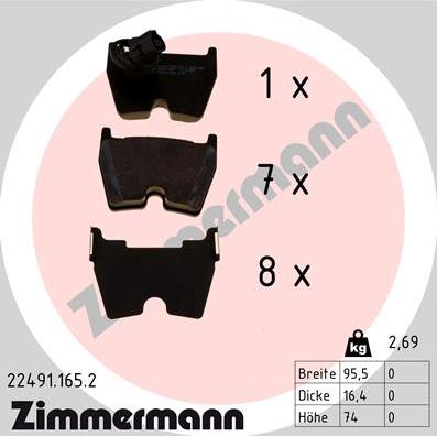 Zimmermann 22491.165.2 - Kit de plaquettes de frein, frein à disque cwaw.fr