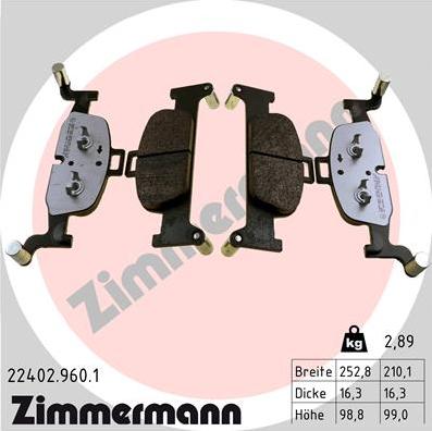 Zimmermann 22402.960.1 - Kit de plaquettes de frein, frein à disque cwaw.fr