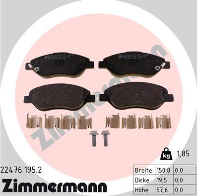 Zimmermann 22476.195.2 - Kit de plaquettes de frein, frein à disque cwaw.fr