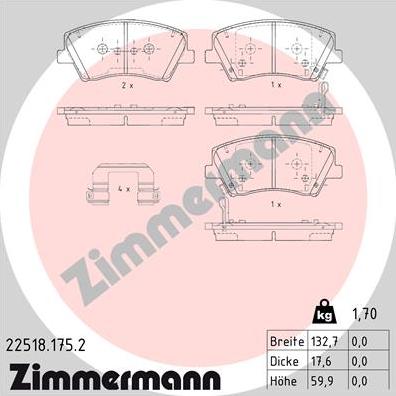 Zimmermann 22518.175.2 - Kit de plaquettes de frein, frein à disque cwaw.fr