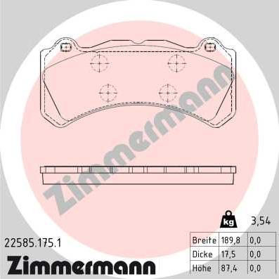 Zimmermann 22585.175.1 - Kit de plaquettes de frein, frein à disque cwaw.fr