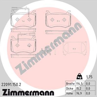 Zimmermann 22091.150.2 - Kit de plaquettes de frein, frein à disque cwaw.fr