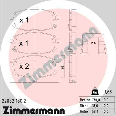 Zimmermann 22052.180.2 - Kit de plaquettes de frein, frein à disque cwaw.fr