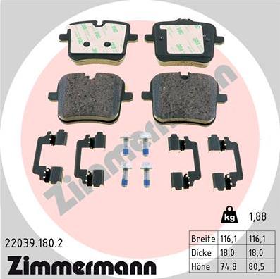 Zimmermann 22039.180.2 - Kit de plaquettes de frein, frein à disque cwaw.fr