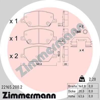 Zimmermann 22165.200.2 - Kit de plaquettes de frein, frein à disque cwaw.fr