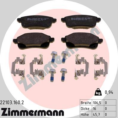 Zimmermann 22103.160.2 - Kit de plaquettes de frein, frein à disque cwaw.fr