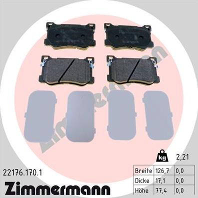 Zimmermann 22176.170.1 - Kit de plaquettes de frein, frein à disque cwaw.fr