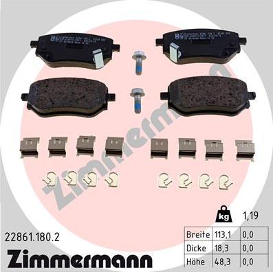 Zimmermann 22861.180.2 - Kit de plaquettes de frein, frein à disque cwaw.fr