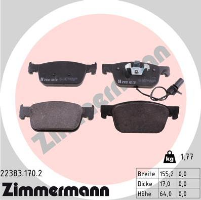 Zimmermann 22383.170.2 - Kit de plaquettes de frein, frein à disque cwaw.fr