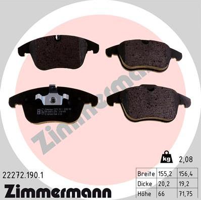 Zimmermann 22272.190.1 - Kit de plaquettes de frein, frein à disque cwaw.fr