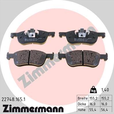 Zimmermann 22748.165.1 - Kit de plaquettes de frein, frein à disque cwaw.fr