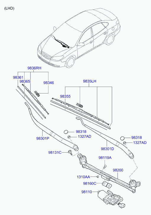 Hyundai 983502H050 - Balai d'essuie-glace cwaw.fr