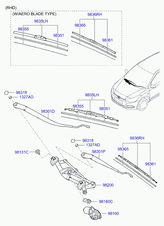 KIA 98350-2Z000 - Blade assy - wiper, driver cwaw.fr