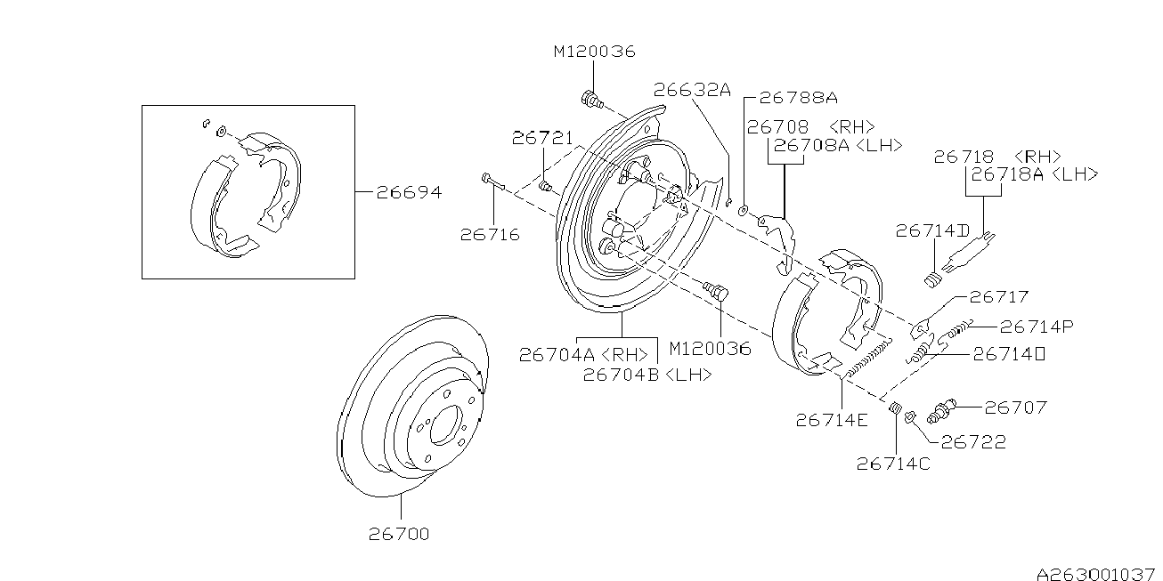 Subaru 26698AC000 - Jeu de mâchoires de frein, frein de stationnement cwaw.fr