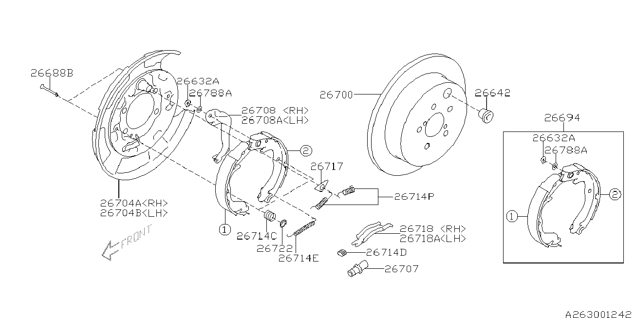 Subaru 26694YC000 - Jeu de mâchoires de frein, frein de stationnement cwaw.fr